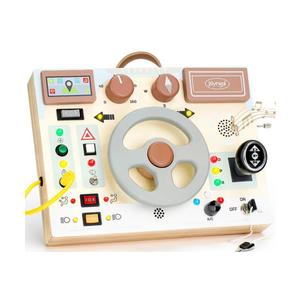 Joyreal Toddler Busy Board with LED Lights, Steering Wheel, Sounds, Montessori Toys for 1+ Year Old,