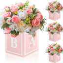 4 Pcs Baby Shower Flower Boxes Table Centerpieces Decoration Pink Baby Block Floral Holder Centerpiece Baby in Bloom Gender Reveal Birthday Party Decors Table Display Its A Girl Its A Boy