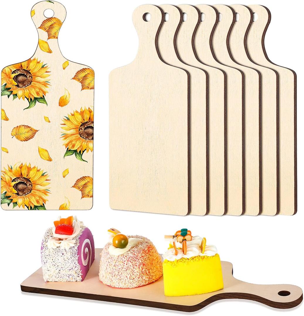 8 Pcs Mini Wooden Cutting Board with Handle 9.45 x 3.54 Inch Thicken Wooden Chopping Small Paddle Charcuterie Cooking Butcher Block Serving Cutting Board for Kitchen Cheese Crafts