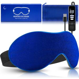 Heated Eye Mask, Dry Eye Mask Heat Eye Compress with Flaxseed, Warm Eye Compress Heating Pad with Temperature Timer Control for Sleep, Blepharitis, Dark Circles, MGD, Puffy Eyes (Blue)