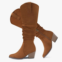 Women's Knee High Slouchy Boots Flat Tall Boots for Women Pull On Fall Boots with Side Zipper, Size 6