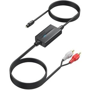 AUTOUTLET RCA to Optical Converter - 48Khz, Analog to Digital Audio Converter with Built-in 1.1m RCA Male Cable for Record Player, Turntable, CD Players