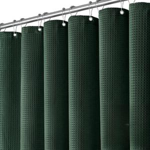 Dynamene Dark Green Fabric Shower Curtain - Waffle Weave Textured Heavy Duty Cloth Shower Curtains for Bathroom, 256GSM Hotel Luxury Weighted Bath Curtain Set with 12 Hooks,72x72, Dark Green