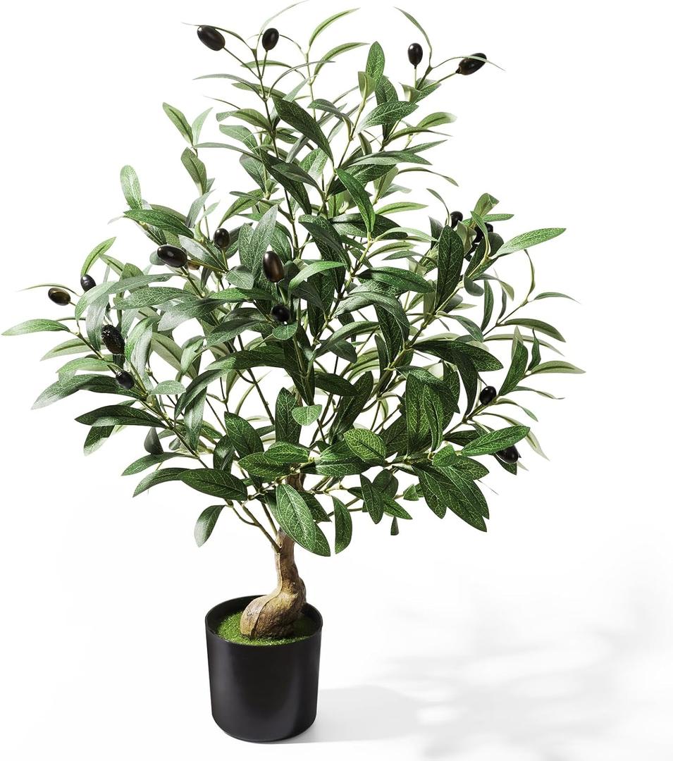 2ft Artificial Olive Tree with Pot, Tabletop Faux Plants Mini Trees for Home Office Living Room Modern Decor