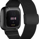 Stretchy Bands for Fitbit Versa - Magnetic Buckle Soft Nylon Smartwatch Band (Black)