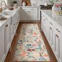 PureCozy Floral Runner Rug 3x8 Washable Hallway Long Beige Bedroom Carpet Non Slip Indoor Boho Kitchen Low Pile Accent Rug Lightweight Soft for Bathroom Dining Laundry Living Room