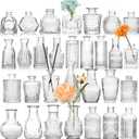 Small Bud Vases, Vintage Clear Glass Bud Vases in Bulk with Unique Embossed Patterns for Wedding Centerpieces, Table Decor, Rustic Party Reception Decorations (Clear)