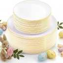 KIRE 100PCS Disposable Plates - White with Gold Rim for Easter/Wedding/Spring Party- Includes 50Pieces 10.25inch Dinner and 50Pieces 7.5inch Dessert/Salad Plates