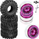 BRCatWPark RC 1.9 Beadlock Wheels and Tires for 1/ 10 REDACTED4 REDACTED6 SCX10 SCX10 II 90046 SCX10 III AXI03007 SCX10 Pro Gen7/ 8 D90 VS4-10 MST CFX RC Crawler Car, 4PCS Beadlock Rims 1.9 Wheel Tires, Pink