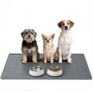 Large Dog Mats for Food and Water, 40"x30" Waterproof Pet Food Mats for Floor Nonslip Silicone Bowl Mats with Raised Edges (Gray)