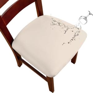 Genina Waterproof Polyester Blend Seat Covers for Dining Chairs,Chair Seat Covers Set of 4, Stretchable Dining Room Chair Seat Covers for Chair Protector Slipcover for Kitchen (Creamy Beige)