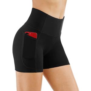 THE GYM PEOPLE High Waist Yoga Shorts for Women's Tummy Control Fitness Athletic Workout Running Shorts with Deep Pockets Regular Fit, Medium, Black