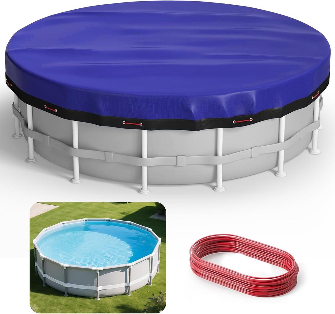 Evoio 10ft Round Pool Cover for Above Ground Pools 10 ft by 30 Circle Pools Covers for Inflatable Hard Metal Frame Swimming Pool or Hot Tub, 6-24 Feet Diameter Heavy Duty Blanket Cover (10 Foot)