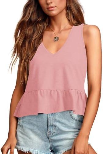 LYANER Women's Casual V Neck Peplum Ruffle Hem Sleeveless Babydoll Tank Top XL