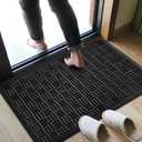 Mibao Front Door Mat, Heavy Duty Durable Welcome Mat for Outdoor Indoor, Dirt Trapper Waterproof Super Absorbent Door Mat for Entryway Outside Patio Porch, 35.5" x 24", Black