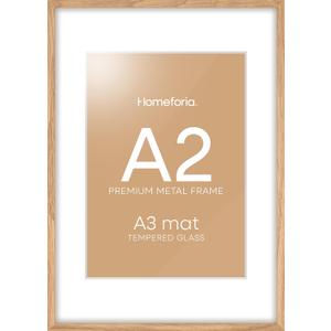 Homeforia A2 Picture Frame Natural Wood, High End Oak 16.5 x 23.4 Wooden Poster Frames Matted to 11.7 by 16.5 Photo, A2 Size Light Wood Frames with Mat A3 for Print, Tempered Glass, Wall Kit, Set of 1