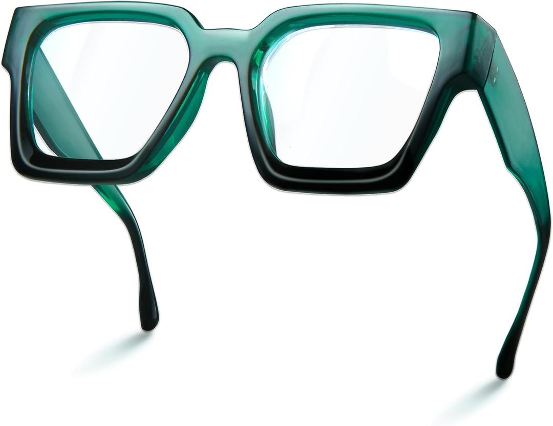 livho Oversized Blue Light Blocking Glasses for Woman and Men - Rectangle Fashion Glasses for Computer, Chic Preppy Frame (Dark Green Gradient)