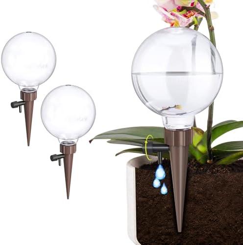 NiHome Plant Self-Watering Globes for Busy Individuals & Travelers, Long-Lasting Moisture Consistent Dripper Spike for Indoor & Outdoor Plants, Adjustable Flow Valve Easy to Refill & Maintain (2-Pack)