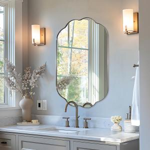 ANDY STAR Scalloped Bathroom Mirror, 24x36 Inch Matte Black Vanity Mirror in Stainless Steel Metal Frame, Unique Oval Mirror with Modern Curved Edge Design, Ideal for Bathroom, Bedroom, Entryway