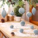 12 Pcs Grey Blue Velvet Christmas Ornaments Large Glass Velvet Christmas Balls Ornaments Bulk Flocked Tree Bulbs Set for Xmas Tree Party Holiday Decoration(No Diamond)