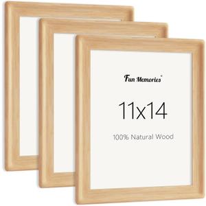 13×10,5 inch Picture Frame, Solid Wood Picture Frames, Hard Wood Frame with Tempered Real Glass, Rustic Wooden Photo Frame for Wall Decor, Natural Wood 3 Pack