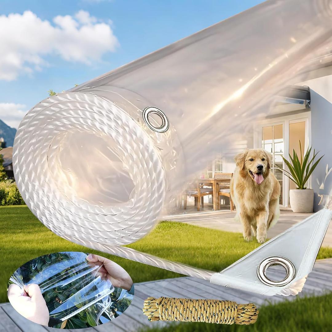 Clear Vinyl Tarp 9'x1.8' Clear Tarps Heavy Duty Waterproof 14 Mil Thicken Transparent Waterproof Tarpaulin Clear Tarps with Grommets for Covering Garden Plant Patio Greenhouse Tarp
