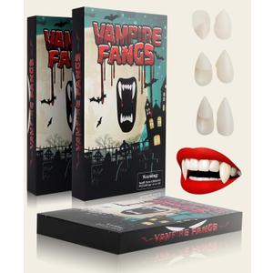 YVELINES 3 Sizes Vampire Teeth Fangs with Upgraded Reusable Adhesive, Vampire Fang for Adults, Realistic Vampire Teeth, Halloween Realistic Vampire Fangs(13mm,15mm,17mm) (13 15 17)