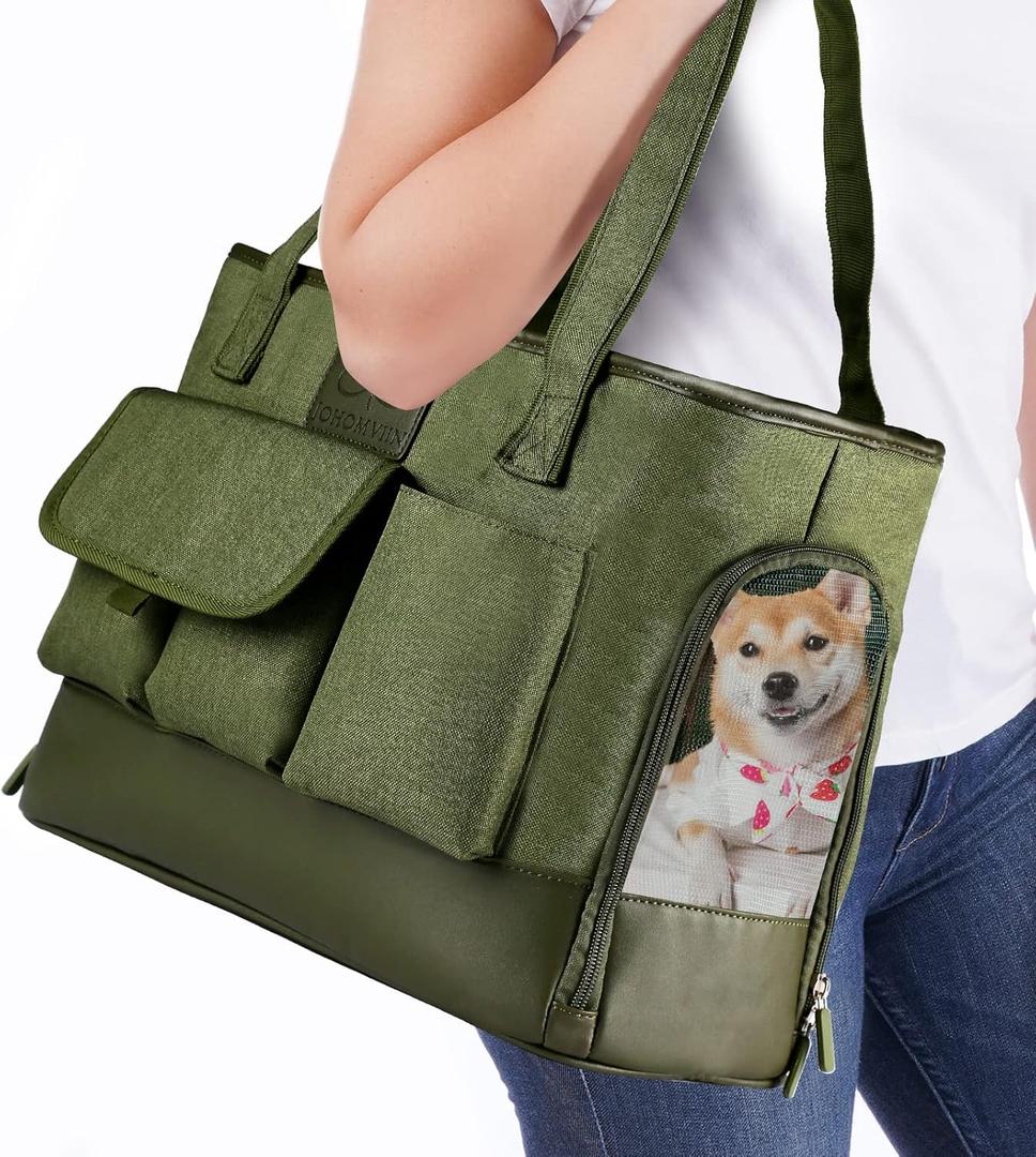 Dog Carrier, Cat Carrier, Pet Carrier, Foldable Waterproof Premium Oxford Cloth Dog Purse, Portable Bag Carrier for Small to Medium Cat and Small Dog (Green)
