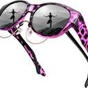 URUMQI Sunglasses Fit Over Glasses for Women, Polarized UV400 Protection Sun Glasses Trendy Round Cat Eye Shades Large Lens (A05 Purple Tortoirse Frame/Grey Lens)
