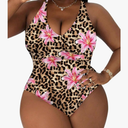 WDIRARA Women's Plus Size Floral Leopard Print One Piece Swimsuit Criss Cross Backless Swimwear XXL