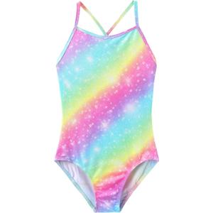 iLover Girls Sparkle One Piece Swimsuits Crossback Swimwear Beach Bathing Suit with Adjustable Strap, 9-10 Years
