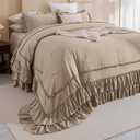Masaca Oversized King Comforter 120x120,3 Pieces Farmhouse Ruffle Bedding Comforter,Light Taupe Shabby Boho Chic Oversized Comforter King Size,Lightweight Soft Microfiber Cal King Bedding Set
