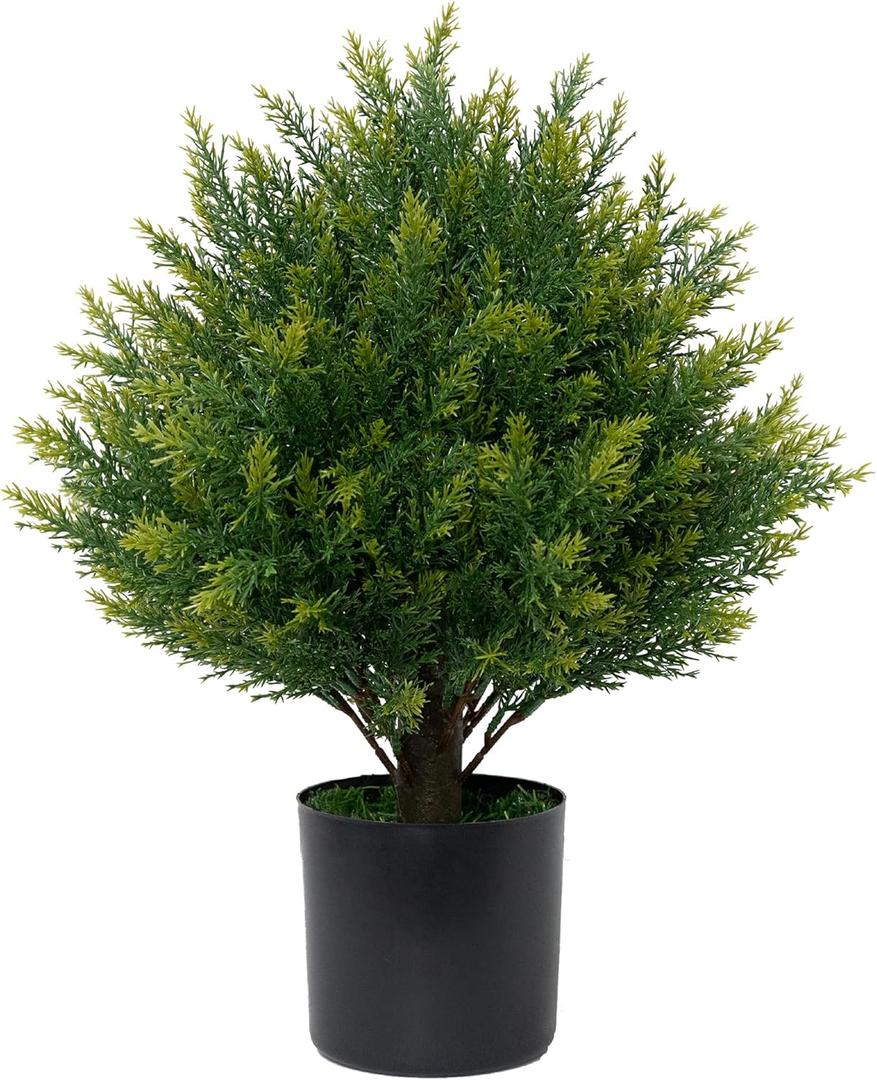 ECOLVANT Artificial Topiary Ball Tree 19''T Faux Little Bush Ball Tree UV Resistant Shrub Potted Artificial Plant for Outdoor Indoor Front Porch Garden (Green)