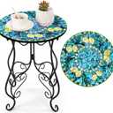 Geelin 14 Inch Lemon Small Outdoor Patio Side Table Lemon Round Mosaic Side Table Accent Indoor End Plant Metal Coffee Tea Furniture for Yard Porch Garden Living Room Bedroom