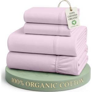 LANE LINEN 100% Organi Cotton Eco Friendly Bed Sheets Full Size, Fully Elasticized Naturally Cooling Soft & Comfy, Machine Washable Temperature Regulating Full Sheet Deep Pocket Bedding- Orchid Petal
