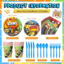 97 Pcs Hero Party Supplies for 12 Guests Include Hero Plates and Napkins Paper Cups Cupcake Stand Tablecloth Banners Cutlery Party Decorative Tableware Set for Birthday Baby Shower Decorations