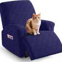 TAOCOCO Recliner Cover 3 Pieces Recliner Chair Covers, Stretch Jacquard Reclining Chair Cover, Furniture Protector Sofa Slipcovers Couch Covers with Elastic Bottom for Kids, Pets (Dark Blue) (1 Seater)