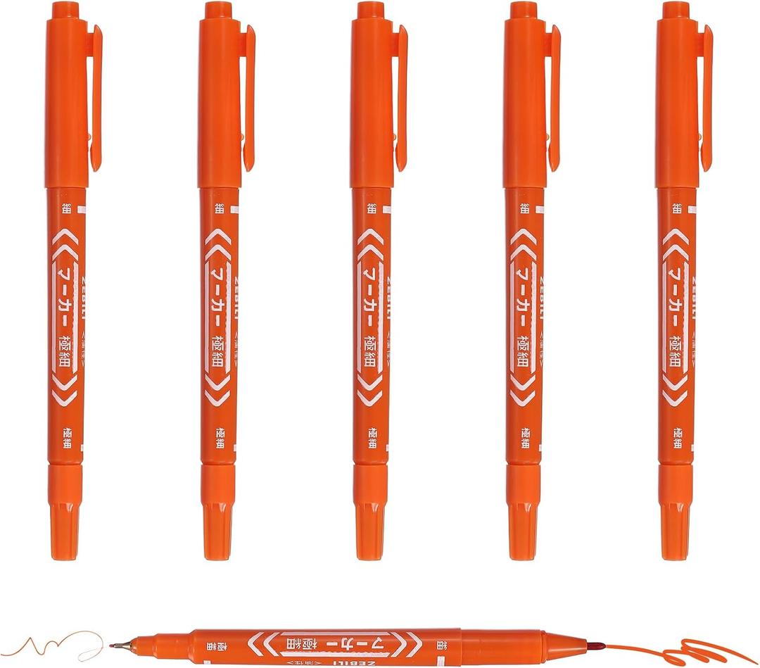 PATIKIL Twin Tip Permanent Markers, 6 Pack Orange Fine and Ultra Fine Point Colored Makers Quick Drying Coloring Pen for Writing Drawing on Wood Plastic Metal Glass Stone
