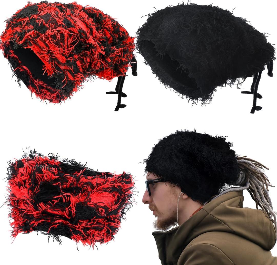 3 x Cozypower 2 Pcs Unisex Distressed Dreadlock Beanie Hat Rasta Cap Winter Open Turban Dread Hair Wraps for Men Women