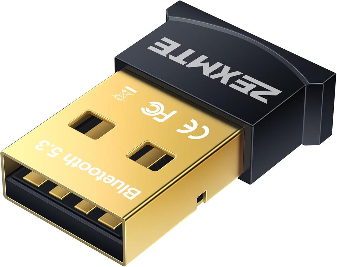 ZEXMTE USB Bluetooth Adapter for PC, 5.3 Bluetooth Dongle Receiver EDR & BLE, Plug and Play for Desktop Laptop Keyboard Mouse Headsets Speakers, USB Bluetooth Adapter for PC Windows 11/10/8.1/7 (black gold)