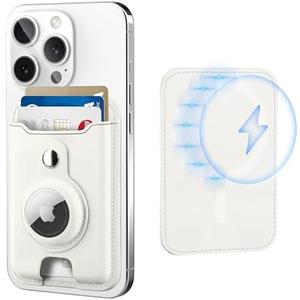 TopMade for Magsafe Wallet with AirTag Holder, Magnetic Card Holder for iPhone 17, iPhone 16/15/14/13/12 Series, Leather Magnetic Wallet with Powerful Magnet, RFID Blocking, Fit 4 Cards, Milky Beige