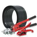 Pallet Strapping Kit with Tools - 5/8" x 1000' Heavy-Duty Black PET Strapping, Tensioner & Sealer, 100 Metal Seals for Securing, Shipping & Bundling | Industrial-Grade Polyester Banding Set