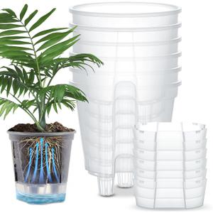 Wonderjune Self Watering Pots for Indoor Plants with Deep Reservoir and High Drainage Holes for Outdoor Plants and Flowers, Bare Root Planter(8.27'',Clear,6 Pcs)
