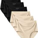 Kalapa Seamless Womens Underwear High Waisted No Show Briefs Silky Stretch Breathable Full Coverage Ladies Panties Multi Pack (US, Alpha, X-Large, Regular, Regular, 3Black 3Nude)