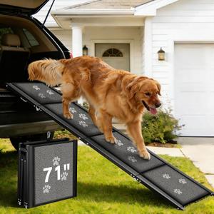 Upgraded Dog Ramp for Car 71" X-Long & 19.7" Wider Portable Dog Ramps for Large Dogs Non Slip Rug Surface Extra Wide Steps for SUV Car and Truck Folding Pet Ramp Supports Up to 270LBS