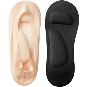 Jarseen 2 Pairs 3D Padded Women's No Show Nylon Socks Sponge Cushion Liner, Medium