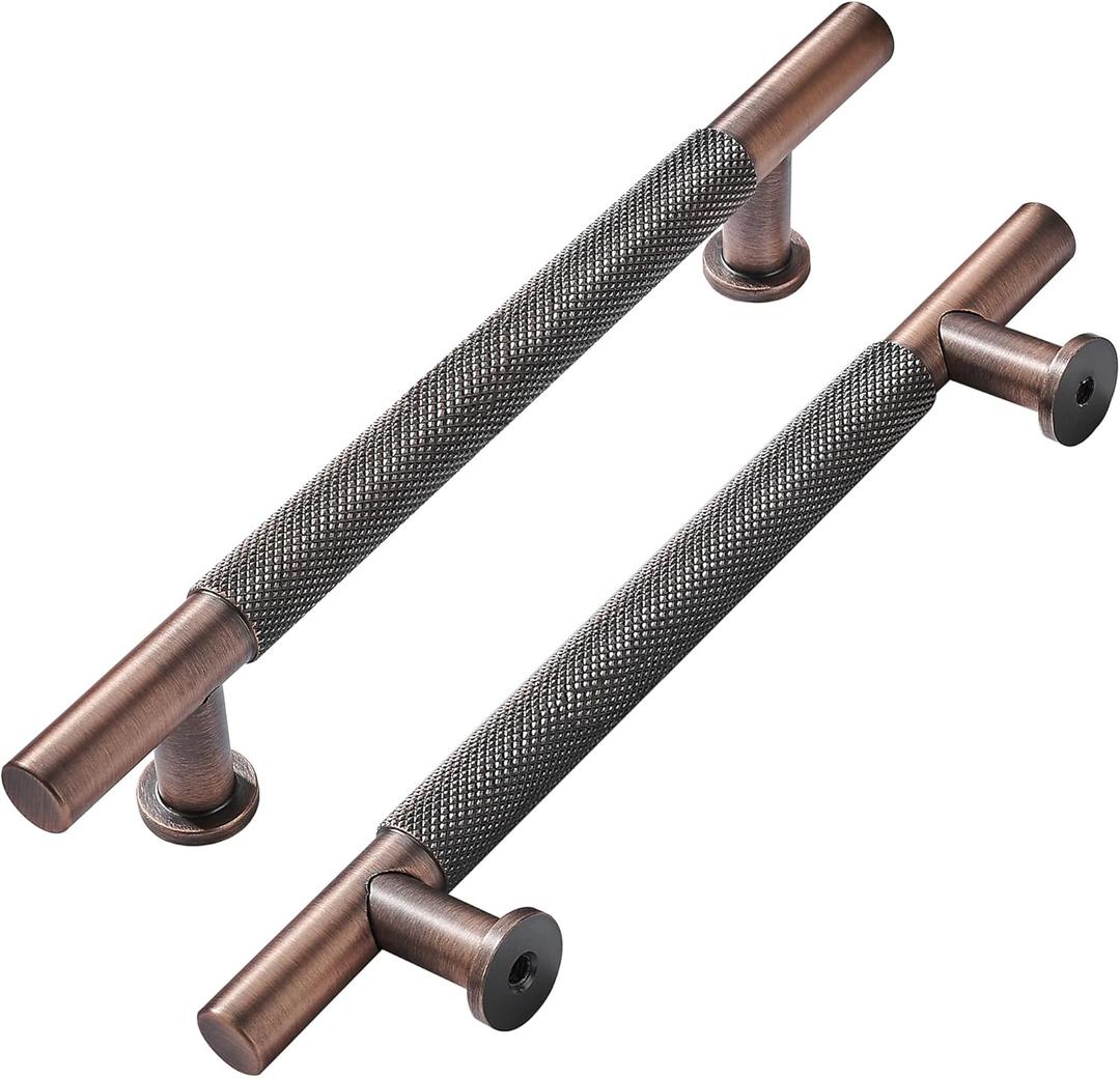 khtumeware 10 Pack 8 Inch(203mm) Drawer Handles Knurled Brushed Antique Copper Cabinet Pulls Drawer Pulls Kitchen Hardware Kitchen Handles for Cabinets Cupboard Handles
