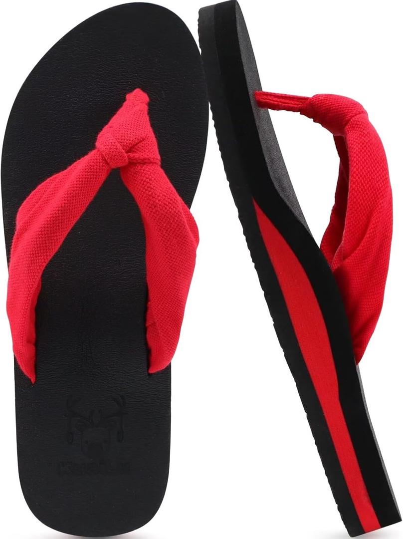KuaiLu Flip Flops for Women with Arch Support Yoga Mat Comfortable Summer Beach Walking Thong Cushion Sandals Slip On Indoor Outdoor (5, Red Black)