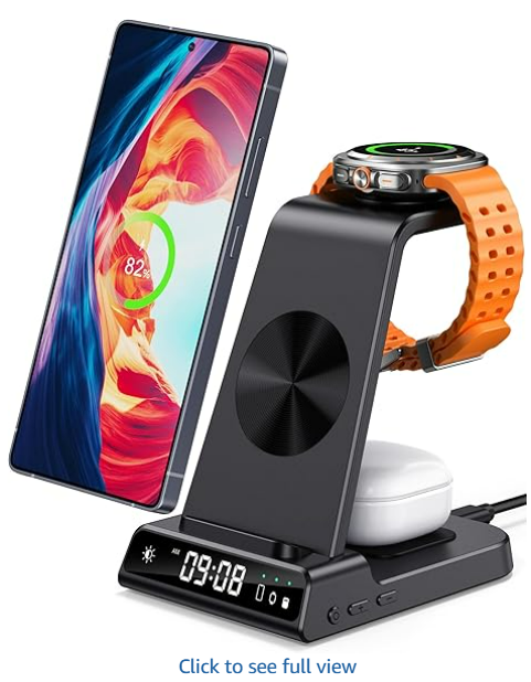 Wireless Charger for Samsung, 3 in 1 Wireless Charging Station for Samsung Galaxy S24 Ultra/S23 Ultra/S22/S21/Note 20/Z Flip 6/Fold 6, Charger for Samsung Galaxy Watch Ultra/7/6/5, Galaxy Buds 2/2 Pro (Black)