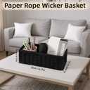 Paper Rope Storage Basket for Organizing, Set of 2 Foldable Wicker Storage Baskets with Handle,Decorative Large Storage Bins for Bathroom Countertop,Small Toilet Paper Basket for Toilet Tank Top